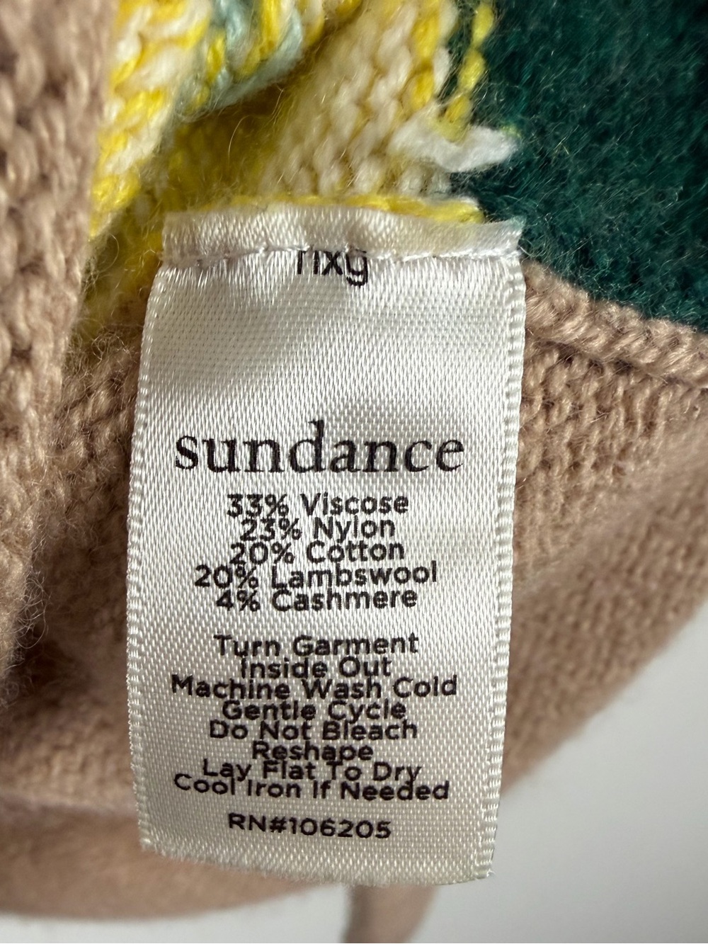 Sundance Winter Flowers Sweater Tan Floral Crewneck Lambswool Cashmere XS - Picture 7 of 7
